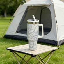 Large 1200ml Capacity, Ideal For Those Who Drink A Lot Of Water. Stainless Steel Material, Keeps The Temperature For Longer. With Straw And Lid, Practical For Drinking Without Spilling. Side Handle, Easy To Carry. Gradient Design In Pastel Colors, Modern And Stylish. Perfect For Work, Gym, Travel And Car. - 白色 - 查看 5