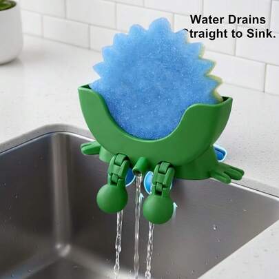 1 st. 3D-utskriven rolig svamphållare med design för att tömma vatten från diskbänkens kant och bänkskiva. Det är inte bara ett praktiskt rengörings- och förvaringsverktyg utan också ett dekorativt föremål som förbättrar ditt kök. Det ger bekvämlighet och skönhet till ditt köksliv och är ett viktigt rengörings-, förvarings- och dekorativt föremål.