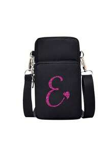 1个银色拉链黑色手机收纳单肩包,饰有玫瑰红亮片字母A-Z,时尚便捷的户外活动迷你手机包。可作腕包、多层包、女士零钱包、学习用品包、简约手提包、多功能斜挎包使用,适合户外、办公、度假、露营和商务场合。适合作为生日礼物、返校和毕业礼物、节日纪念品、母亲节礼物、婚礼配饰和旅行配饰。 - 彩色 - 查看 13