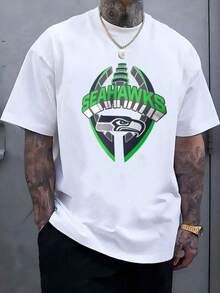 Men's SeattleSeahawks Fan Graphic Tee ,Seahawks Football T-Shirt, Cool Popular,  Fashion, Gift For Football Fan, Men'S And Women's Graphic T-Shirt,Casual Sport Attire - Machine Washable, Seahawks Gift For Men - 白色 - 查看 1