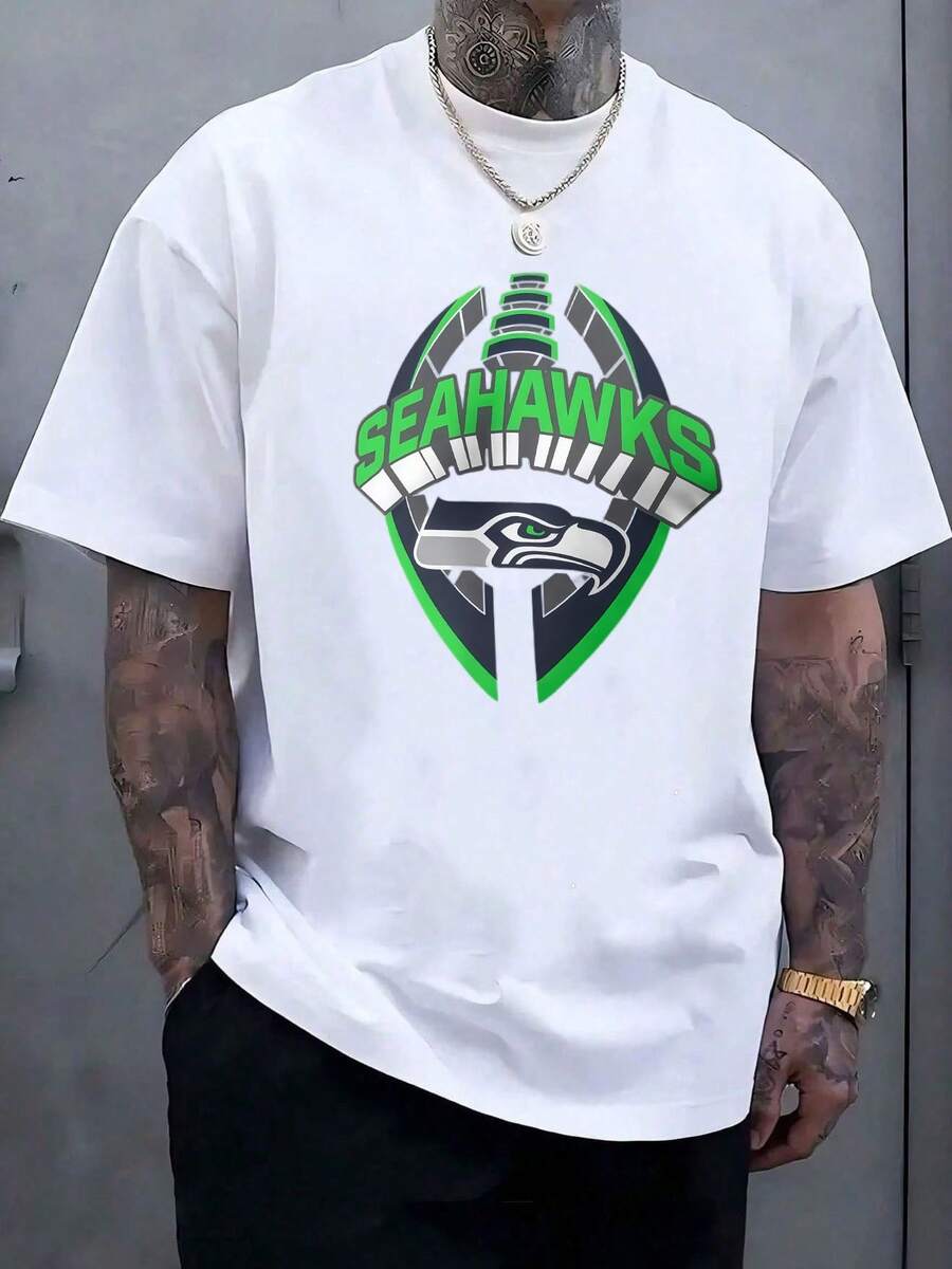 Men's SeattleSeahawks Fan Graphic Tee ,Seahawks Football T-Shirt, Cool Popular, Fashion, Gift For Football Fan, Men'S And Women's Graphic T-Shirt,Casual Sport Attire - Machine Washable, Seahawks Gift For Men - 白色 - 查看 1