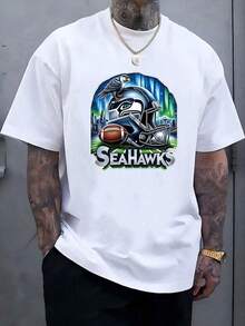 Men's SeattleSeahawks Fan Graphic Tee ,Seahawks Football T-Shirt, Cool Popular,  Fashion, Gift For Football Fan, Men'S And Women's Graphic T-Shirt,Casual Sport Attire - Machine Washable, Seahawks Gift For Men - 白色4 - 查看 1