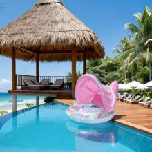 Infant Swimming Ring With Detachable Sunshade, Inflatable Baby Swimming Ring With Backrest, Essential For Baby Boys And Girls In Summer - Pink - View 7