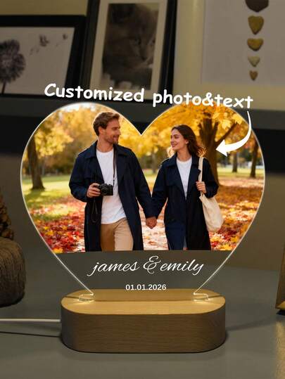 1PC Personalized Customized Love Type 3D Lamp, Customized Photo Text, Acrylic Lamp, Photo Name Of Lover, Photo Name Of Parents, Couple Photo Name, Love Series LED Night Lamp, Personalized Acrylic Night Lamp With Text