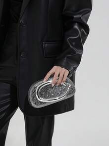 Retro Niche Design Sense Small Square Bag, Party Phone Bag, New Fashion Minimalist Unique Elegant Quality Shoulder/Underarm/Crossbody Handbag - Silver - View 9