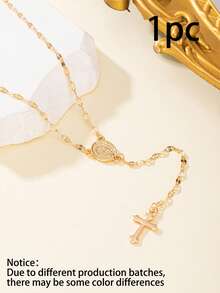 1pc Vintage Style Women's Mary Pendant Cross Necklace With Tassel, Faith Jewelry, Elegant Daily Wear, Birthday & Anniversary Gift - Multicolor - View 10