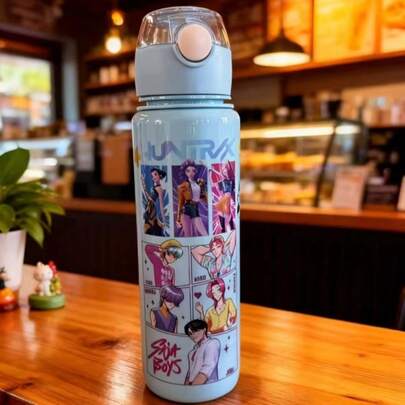 Botella de agua con personaje de dibujos animados de cazador de demonios K-Pop - Botella de plástico de gran capacidad unisex para deportes de verano | Portátil para senderismo al aire libre
