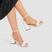 Women Chunky Low Heeled Sandals Elegant  Open Toe Ankle Strap Heeled Sandals With Buckle Closure For Prom Wedding Party Daily Wearing - trắng - Xem 8