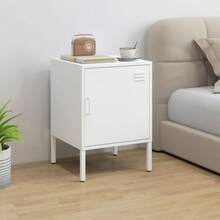 Steel Bedside Table, Multifunctional Side Table, Adjustable Shelf, For Bedroom Or Living Room, White - White - View 1