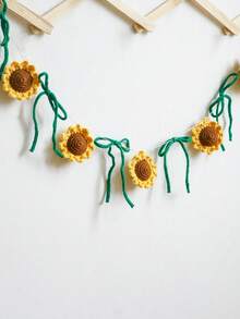 1pc Handmade Crochet Sunflower Garland, Yellow & Brown Knitted Sunflower Banner With Green Tassels, Boho Cottagecore Home Decor, Wall Hanging & Window Curtain Accent, Bedroom & Living Room String Decoration, Nursery Floral Garland, Rustic Summer Party & Wedding Backdrop, Gift For Sunflower Lovers & Boho Home Enthusiasts - Multicolor - View 3
