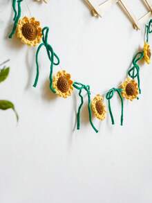 1pc Handmade Crochet Sunflower Garland, Yellow & Brown Knitted Sunflower Banner With Green Tassels, Boho Cottagecore Home Decor, Wall Hanging & Window Curtain Accent, Bedroom & Living Room String Decoration, Nursery Floral Garland, Rustic Summer Party & Wedding Backdrop, Gift For Sunflower Lovers & Boho Home Enthusiasts - Multicolor - View 6