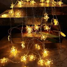 1pc 10/20/30/40 LED Bubble Star String Lights, Battery Powered, Hanging Decor Lights, Suitable For Home, Holiday Party, Birthday, Garden, Wall, Eid Decoration