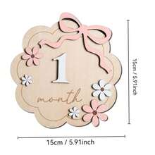 1 Set Baby 1-12 Months Milestone Double-Sided Commemorative Plaque, Monthly Milestone Party Photography Props, 3D Bow Milestone Wooden Plaque, Baby Announcement Sign, Interchangeable Numbers, For Baby Growth Record - Multicolor - View 2
