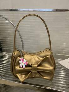 1pc Sweet PU Bow Handbag/Shoulder Bag/Underarm Bag, Casual Fashion Solid Color Small Bag, Meets All-Match Storage Needs, Multiple Colors Available, Exquisite And Versatile, Can Be Matched With Any Style, Suitable For Daily Travel, Shopping, Photography, All Seasons, Perfect Gift For Teenagers. - Butterfly Handbag + Rainbow Horse Pendant - View 16