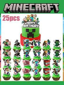 Bộ trang trí sinh nhật chủ đề Minecraft Pixel Battle, phụ kiện trang trí bánh kem Minecraft, thêm vào giỏ hàng để được giao hàng ưu tiên. - Nhiều màu - Xem 9