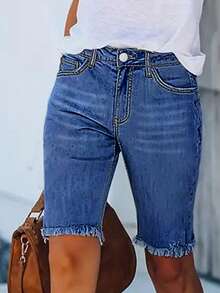 Women's Fashionable Elastic Denim Shorts - Easily Create Stylish And Versatile Daily Looks - Dark Wash - View 3