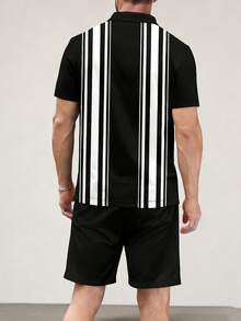 Men's Casual Color Block Patchwork Short Sleeve Polo Shirt Set, Designed For Men, Showcasing A "Retro" Vibe - Multicolor - View 2