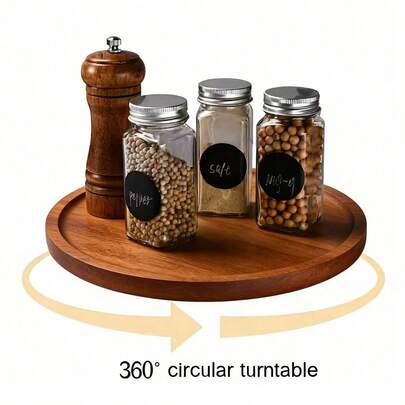 半个360°旋转木质托盘，直径20.5厘米，圆形，适用于厨房、橱柜、餐桌或收纳整理。这款木质旋转托盘是家居装饰的理想之选，可盛放蛋糕、开胃菜、奶酪、咖啡、蘸酱等。易于清洁。是节日送礼的理想之选。