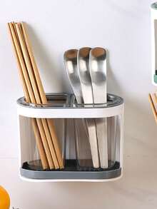 1pc Household Chopstick Holder, Dual Compartment Drainable Chopstick Box, Kitchen Luxury Wall-Mounted Cutlery Storage - Multicolor - View 1