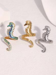 1pc Unique Seahorse Shaped Stainless Steel Gold-Plated Ring, Suitable For Women's Daily, Party, And Date Wear - Open Ring - View 1