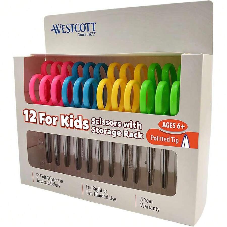 Tijeras puntiagudas para diestros y zurdos para niños a partir de 6 años, cuchillas de acero inoxidable duraderas, suministros para el regreso a la escuela, tijeras para el aula, incluye,40964382 - Naranja - Ver 1