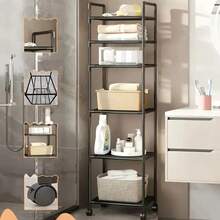 6- 8 Tier Adjustable Kitchen Shelf, Kitchen Organizer Storage, Black Metal Shelf With Hooks, Spice Rack, Kitchenware And Utensil Rack, Home Decor For Kitchen, Pantry, Bathroom, Valentine's Day, Easter Decor. - 黑色6層 - 查看 8