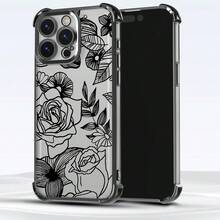 Flower 1pc New Couple's Rose Electroplated Airbag Anti-Fall/Thickened Transparent TPU Protective Case Compatible With IPhone 17/16 Pro Max/16 Pro/16/13 Pro Max/12 Pro Max 11, 15 Pro Max, 14 Pro Max/Galaxy, SAM/Honor/Note 13 Pro/S23 Ultra/S24 Ultra/S25/A56 - Black - View 5