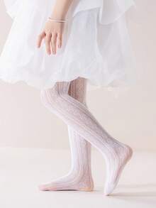 1pc White Mesh Hollow Heart Children's Pantyhose, Minimalist Classic Stylish, Skin-Friendly Comfortable Lightweight Breathable Versatile Tights, Suitable For Daily Wear, Gifts, Parties, Travel, Back To School - White - View 6