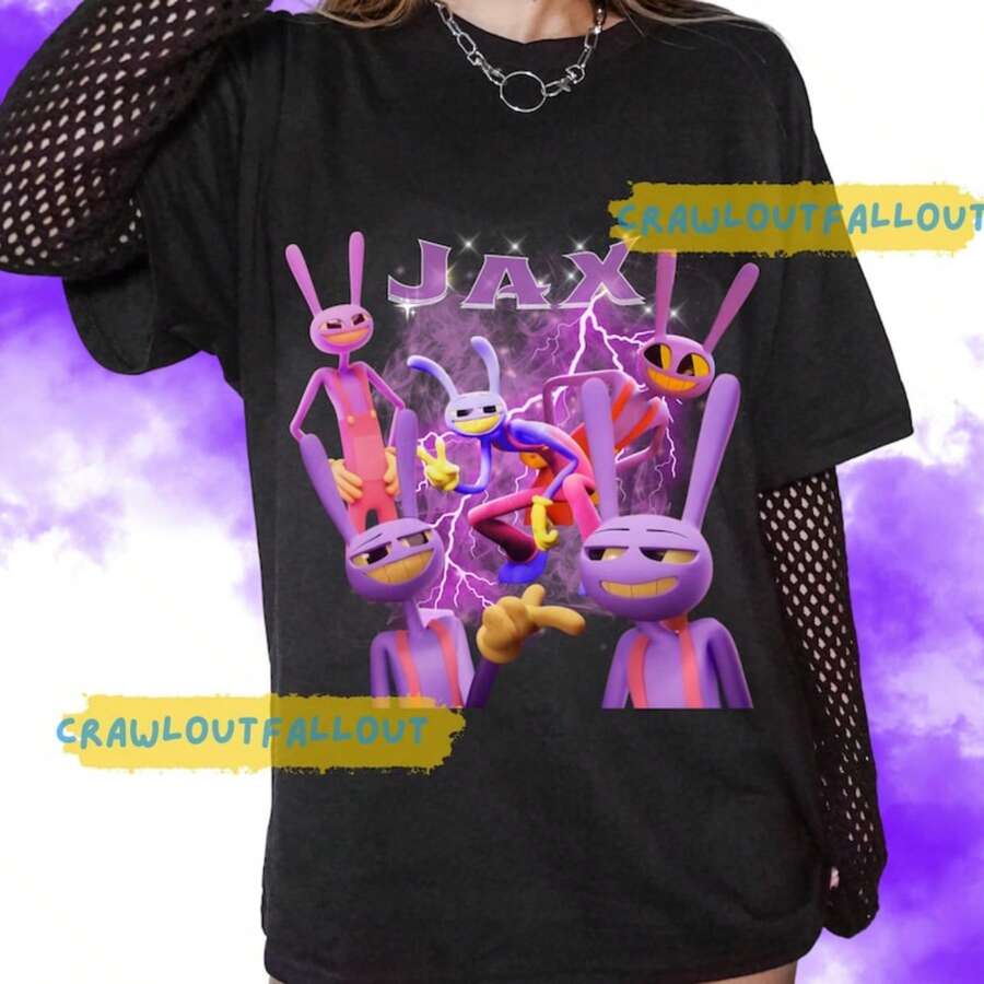 Limited Jax The Amaxing Digital Circus Vintage T-Shirt, Gift For Women And Man Uni T-Shirt - 黑色 - 查看 1