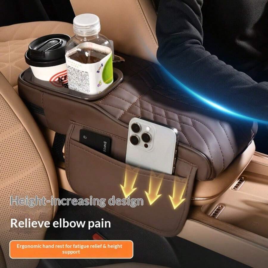Multifunctional Car Armrest Box Pad, Tissue Box, Cup Holder, Storage Bag, PU Leather Armrest Console Organizer - Armrest Cushion - View 1