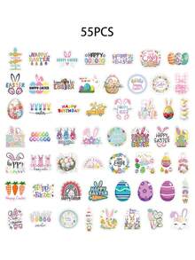 52/55pcs Easter Themed Stickers With Rabbit And Egg Patterns, Holiday Decorative Stickers For Diaries, Laptops, Mugs, Etc. To Create A Joyful Celebration Atmosphere - Easter - View 9