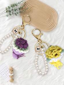 1 件小巧钩织玫瑰花束钥匙扣，珍珠钥匙扣，白色蝴蝶结编织，花束钥匙扣，花束包挂件背包挂饰，钥匙吊坠，情人节、毕业典礼、婚礼宾客、闺蜜、女友、周年纪念日、婚礼、返校季、海滩、海边、度假、母亲节、夏季、新年、斋月、开斋节或感恩节的完美礼物。 - 彩色 - 查看 5