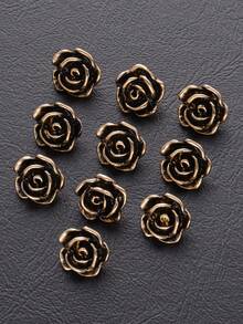 10pcs Vintage Rose Metal Buttons, Women's Tops, Shirts, Cardigans, Dresses And Sweaters Universal Decorative Buttons, Gold/Silver Finish, DIY Gift Box, Bag, Doll Sewing Accessories - A - View 6