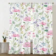 2片装田园粉色罂粟花和蓝紫色铃兰花卉图案窗帘 - 杆袋式设计，保护隐私，易于安装 - 适用于家庭窗户 - 彩色 - 查看 4