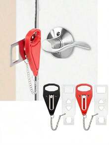 1pc Travel Portable Door Lock Extra Lock, Secure When Traveling And Staying In Hotels, Provide Extra Privacy And Security Portable Door Lock Home Security Door Lock Travel Locks For Additional And Privacy Perfect For Traveling Hotel Home Apartment College - 紅色 - 查看 2