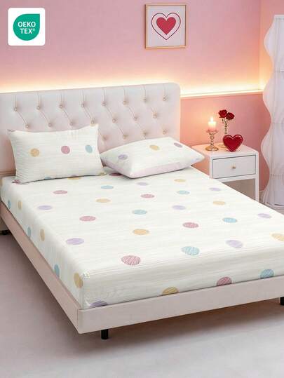 1件情人节床笠，柔软舒适的家纺面料，抗皱透气，适合各种床型，居家及宿舍必备，情人节卧室装饰，粉色波点床笠