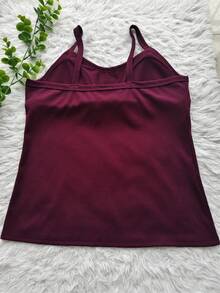 Women's Ribbed Tank Top With Thin Straps And Padded Cups - Wine Red 2 - View 2