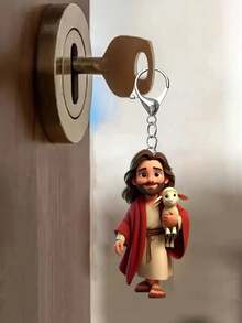 2D Acrylic Flat Keychain, Religious Belief Theme, Spiritual Theme With Cute Lamb Pattern Flat Acrylic Keychain, Adding Meaningful And Fashionable Embellishment To Keys - Multicolor - View 6