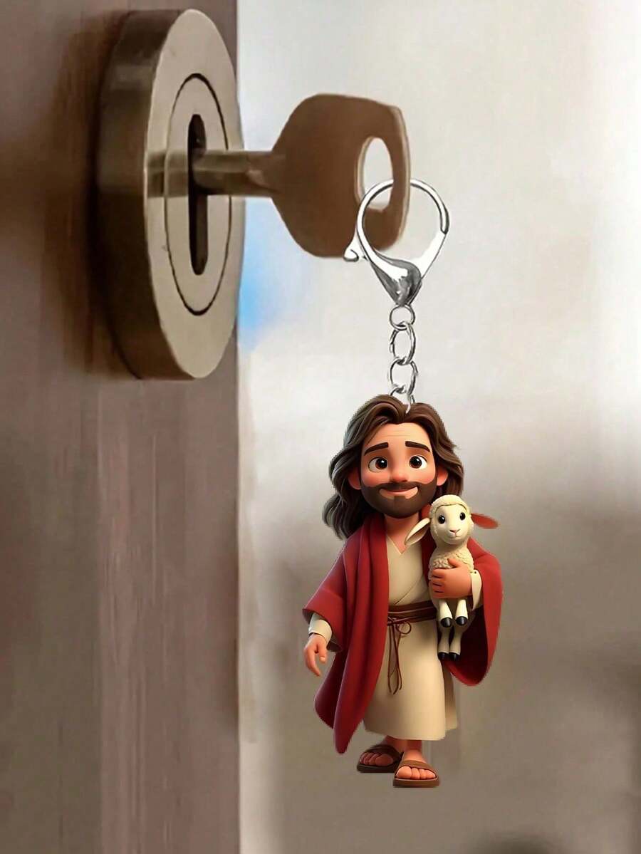 Llavero plano de acrílico 2D, tema de creencia religiosa, tema espiritual con lindo diseño de cordero, agregando un adorno significativo y de moda a las llaves - Multicolor - Ver 1