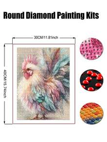 5D钻石画套装，适合成人初学者，彩色公鸡图案，DIY全圆钻钻石画套装，小鸡图案，钻石点画，宝石艺术，水晶，简单易学，家居墙面装饰 - 彩色 - 查看 8