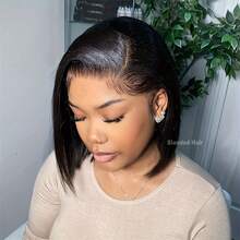 13*4 直发假发 自然黑蕾丝前额真人混纺假发 13x4 蕾丝前额假发 预先拔毛 带婴儿发 丝滑直发假发 透明蕾丝前额假发 日常派对佩戴 200 密度 - 自然色&黑色系 - 查看 2