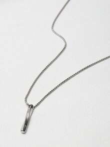 1 buah Kalung Liontin Panjang Berbentuk Pilar Gaya Punk Perak Stainless Steel dengan Rantai Persegi untuk Pria, Cocok untuk Pemakaian Sehari-hari - Perak - View 2