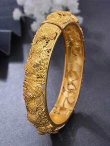 Set de 4 brazaletes vintage con diseño floral hueco - Pulseras de lujo de cobre para mujeres, adecuadas para bodas y compromisos - 4 piezas - Ver 6