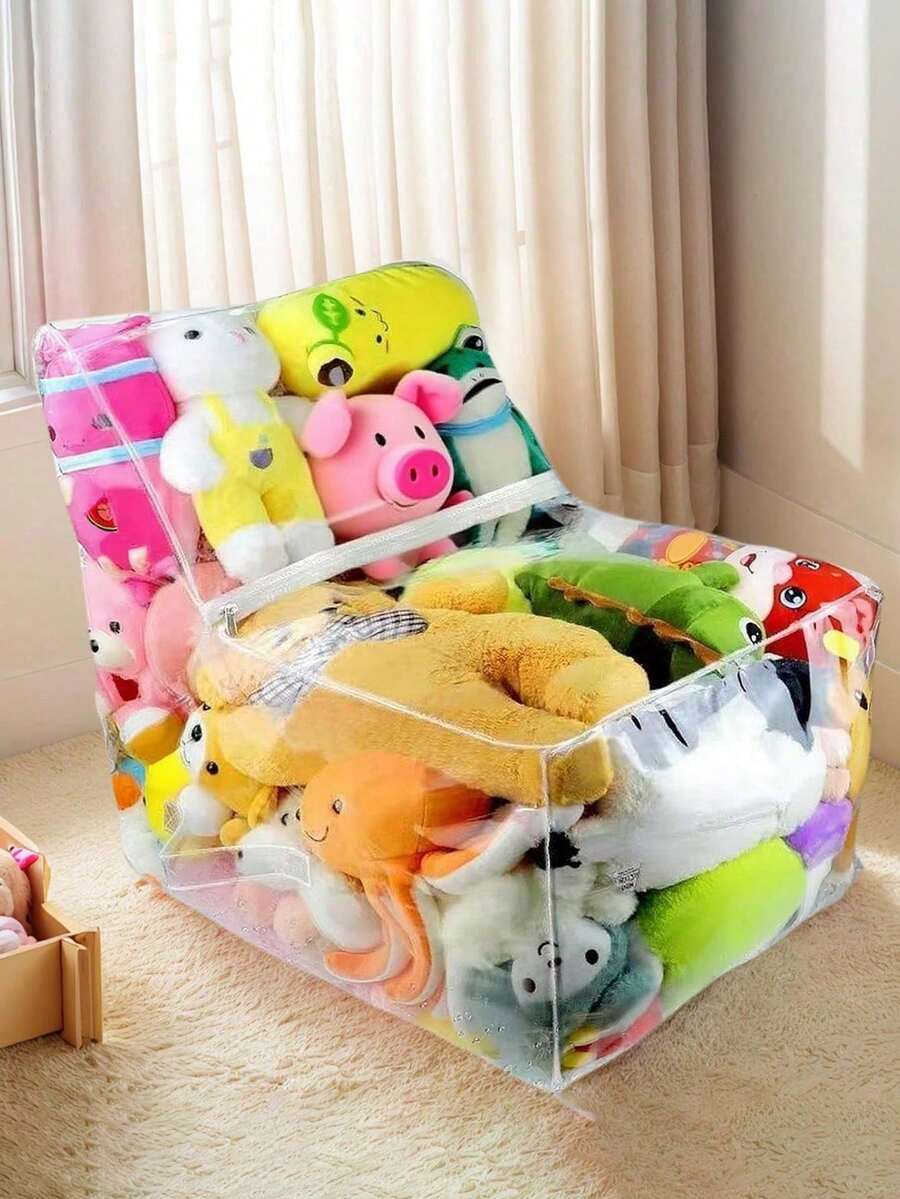 Túi đựng đồ ghế sofa dung tích lớn 23,62", Vỏ bọc ghế búp bê trong suốt & búp bê nhồi bông, Ghế đôn đựng đồ bằng nhựa PVC bền, sức chứa lớn, sắp xếp đồ đạc trong nhà (Không bao gồm đồ chơi nhồi bông)