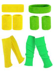 D EXCEED 5/6件套80年代女士运动服饰配件 – 头带、腕带、腰包、腿套、半透明纯色连裤袜，适用于瑜伽、户外运动、80年代主题团体运动服、节日礼物 - 彩色 - 查看 25