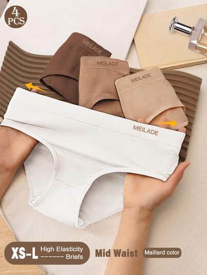 4pcs Seamless Mid-Waist Women's Panties, Colorful Ponytail Women's Underwear, High Elasticity Lifting Panties, Comfortable Christmas Women's Lingerie