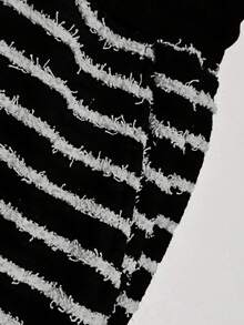 WAIT HIM 男士条纹抽绳腰带口袋休闲百搭日常短裤 - 黑與白 - 查看 5