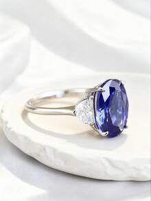 1 pieza Anillo de boda de plata 925 con tanzanita de 5 quilates, elegante para fiestas y banquetes, regalo de alta calidad para el Día de la Madre, Ramadán, Carnaval - Plateado - Ver 2