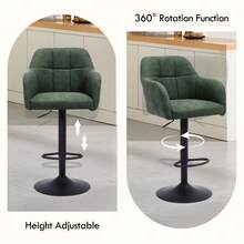 Orirsnug Bar Stools Set Of 2, Height Adjustable PU Leather Barstools, 360° Swivel Breakfast Chairs, Barstools With Armrests And Backrest, Suitable For Kitchen Counter Home, Restaurant, Green - Dark Green - View 4