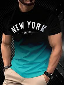 Tricou bărbătesc cu imprimeu cu litere în gradient - guler rotund casual, mâneci scurte, confortabil, lavabil la mașină - top elegant de vară cu design care își schimbă culoarea - Multicolor - Vizualizare 1